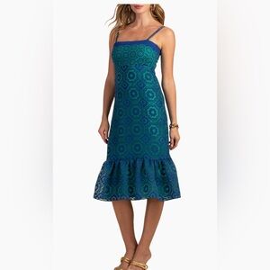 Trina Turk Geometric Blue and Green Midi Dress